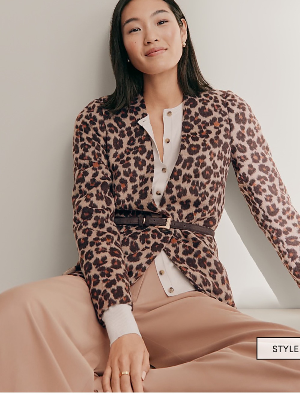 Ann Taylor the longline animal print collarless blazer in almond croissant 🥐